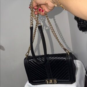 REBECCA MINKOFF Black Quilted Chain Bag with Gold Hardware